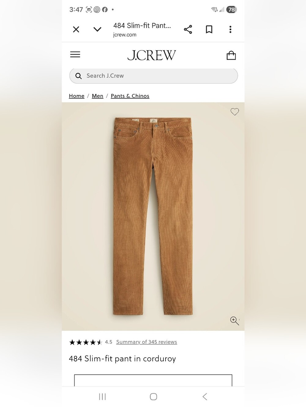 J Crew Corduroy 484 Slim Pants